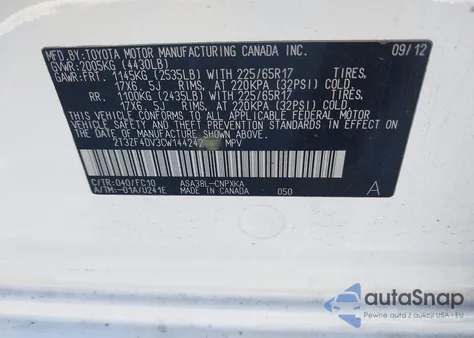 2012 Toyota Rav4 z USA, uszkodzony, nr VIN 2T3ZF4DV3CW144242